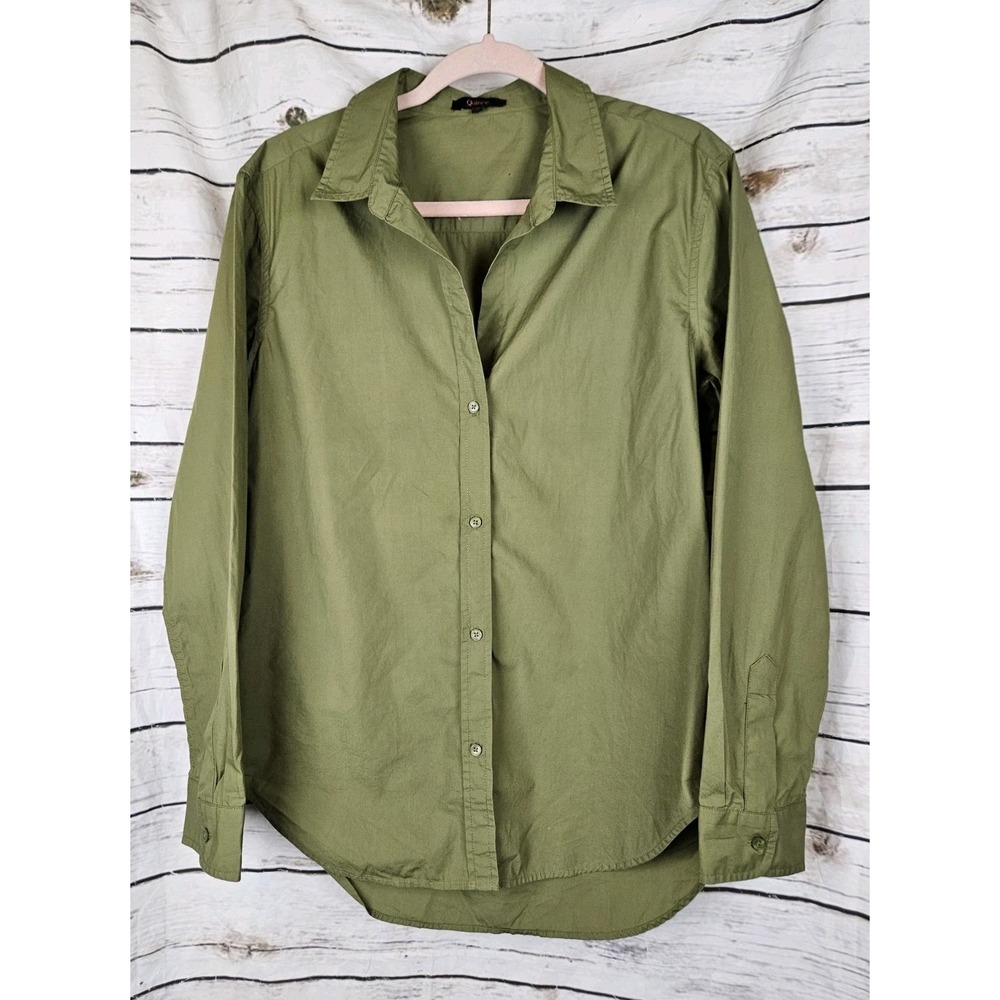 Quince Olive Green Organic Cotton Poplin Button Top M Long Sleeves Womens